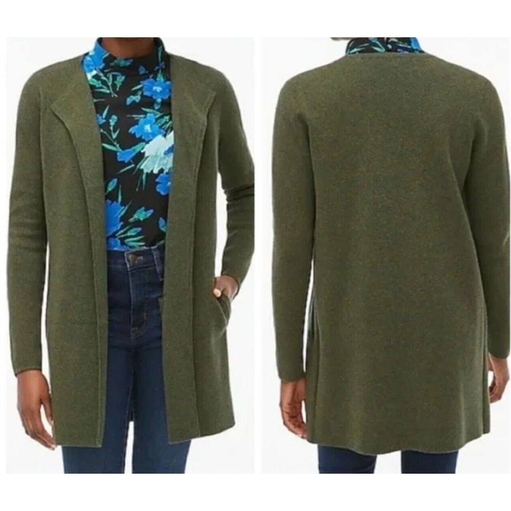 J CREW Vanessa Green Collarless Open‎ Cardigan Slash Pockets Style #AN051 Size S